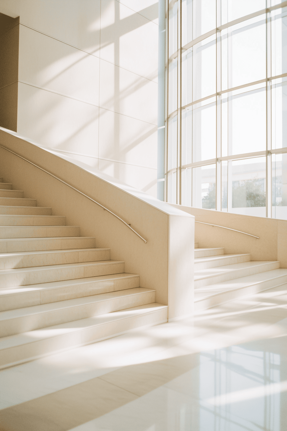 Sunlit staircase with long shadows